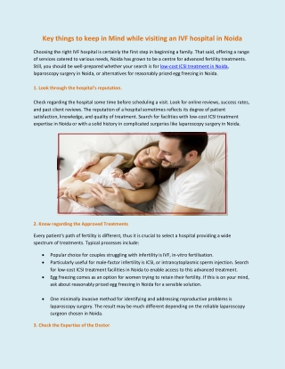 Key things to keep in Mind while visiting an IVF hospital in Noida