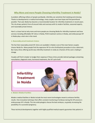Why More and more People Choosing Infertility Treatment in Noida
