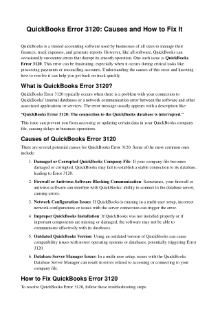 Fix QuickBooks Error 3120: Causes & Solutions