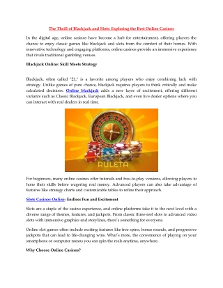 The Thrill of Blackjack and Slots Exploring the Best Online Casinos