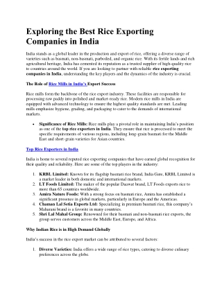 Exploring the Best Rice Exporting Companies in India