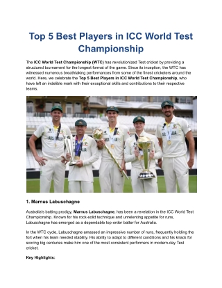 Top 5 Best Players in ICC World Test Championship