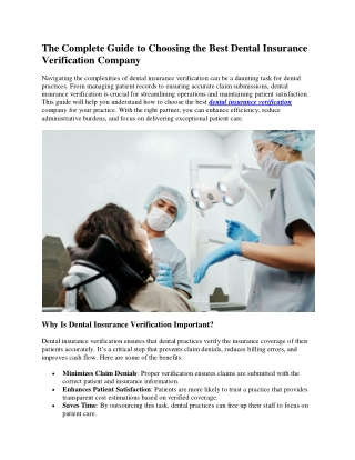 The Complete Guide to Choosing the Best Dental Insurance Verification Company