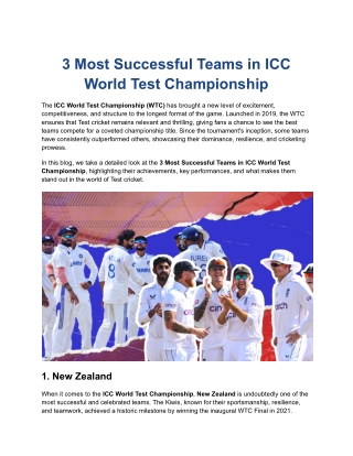 3 Most Successful Teams in ICC World Test Championship