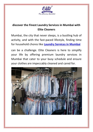 discover the Finest Laundry Services in Mumbai with Elite Cleaners
