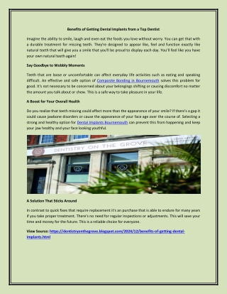 Benefits of Getting Dental Implants from a Top Dentist