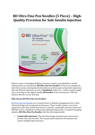 BD Ultra Fine Pen Needles – High-Quality Precision for Safe Insulin Injection