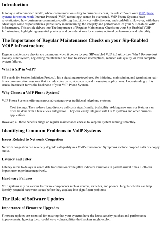 The Importance of Regular Maintenance Checks on your Sip-Enabled VOiP Infrastruc