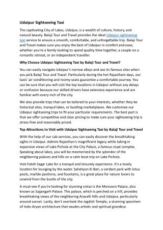 Udaipur Sightseeing Taxi