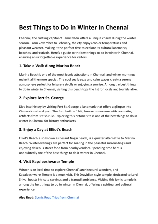 Best Things to Do in Winter in Chennai: A Complete Guide