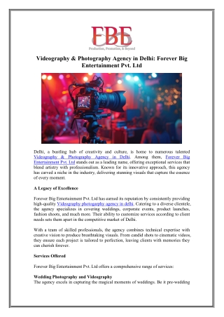 Top Videography & Photography Agency in Delhi – Choose Forever Big Entertainment