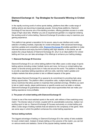 Diamond Exchange id _ Top Strategies for Successful Winning in Cricket Betting