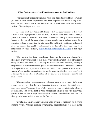 Whey Protein - One of the Finest Supplement for Bodybuilders