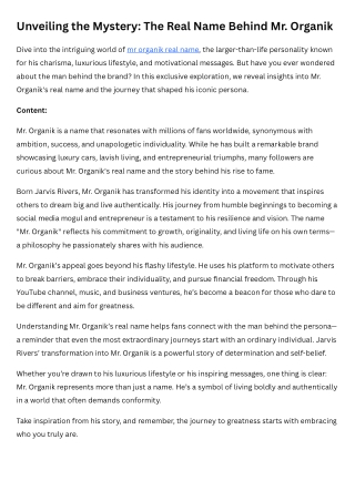 Unveiling the Mystery The Real Name Behind Mr. Organik