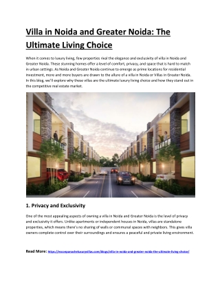 Villa in Noida and Greater Noida The Ultimate