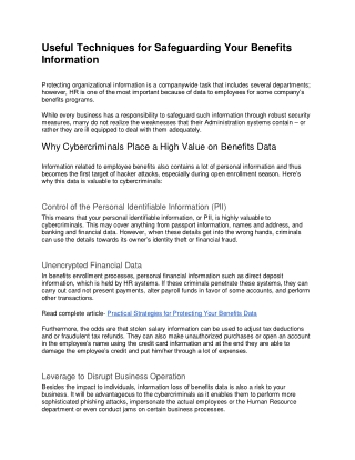 Useful Techniques for Safeguarding Your Benefits Information