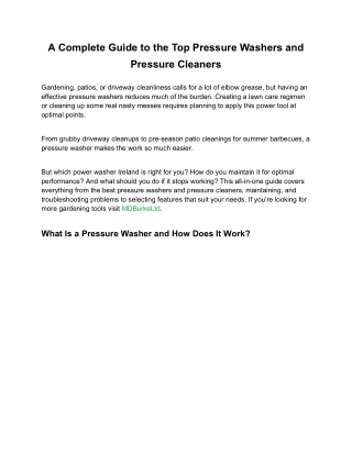 A Complete Guide to the Top Pressure Washers and Pressure Cleaners