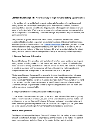 Diamond Exchange id _  Your Gateway to High-Reward Betting Opportunities