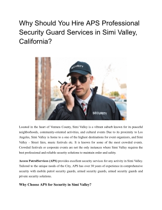 Why Should You Hire APS Professional Security Guard Services in Simi Valley, California