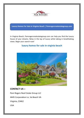 Luxury Homes For Sale In Virginia Beach  Pamrogersrealestategroup