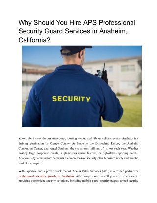 Why Should You Hire APS Professional Security Guard Services in Anaheim, California