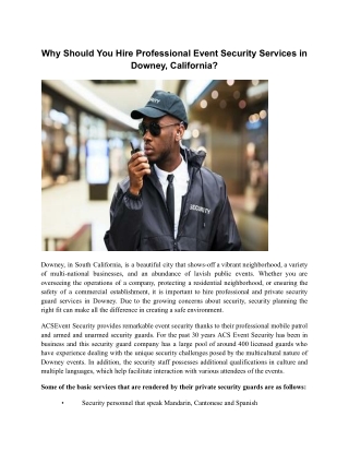 Why Should You Hire Professional Event Security Services in Downey, California