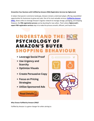 Streamline Your Business with Fulfilled by Amazon (FBA) Registration Services by Highonrank