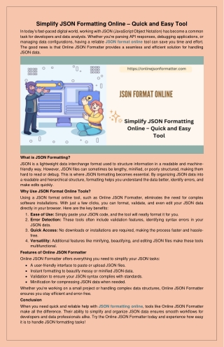 Simplify JSON Formatting Online – Quick and Easy Tool