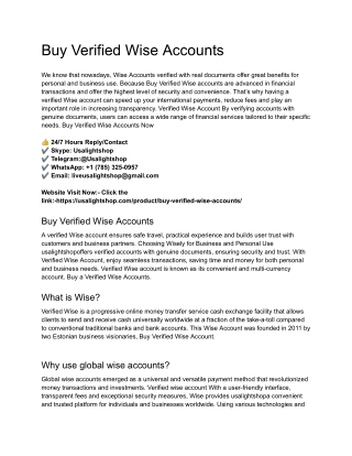Buy Verified Wise Accounts - 100% USA, UK Documents ...