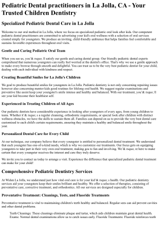 Pediatric Dentist La Jolla