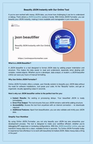 Beautify JSON Instantly with Our Online Tool