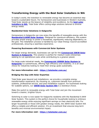 Transforming Energy with the Best Solar Installers in WA