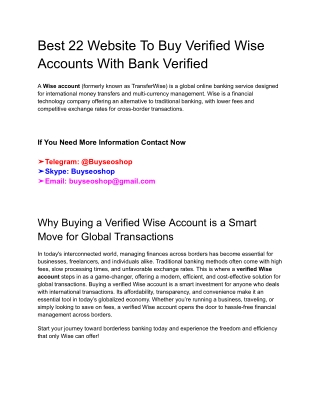 Best 22 Website To Buy Verified Wise Accounts With Bank Verified
