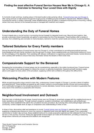 Discovering the most effective Funeral Homes Near Me in Chicago IL: A Guide to Honoring Your Liked Ones with Self-respec