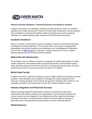 Alliance University, Bangalore: Transforming Dreams into Reality for Students