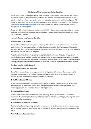 The Future of AI in Baccarat and Casino Gambling