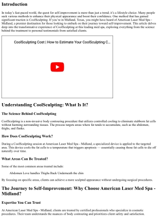 The Journey to Self-Improvement: CoolSculpting at American Laser Med Spa - Midla