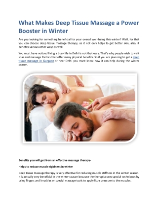 What Makes Deep Tissue Massage a Power Booster in Winter