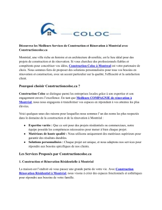 Meilleurs services de construction Montreal