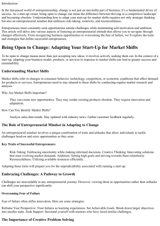 **Being Open to Change: Adapting Your Start-Up for Market Shifts**