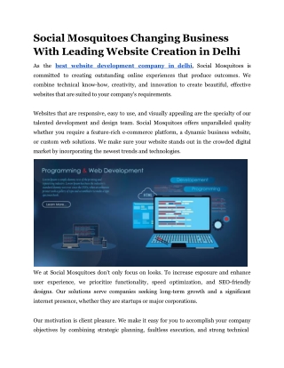 Social Mosquitoes Changing Business With Leading Website Creation in Delhi