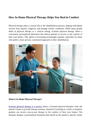 How In-Home Physical Therapy Helps You Heal in Comfort