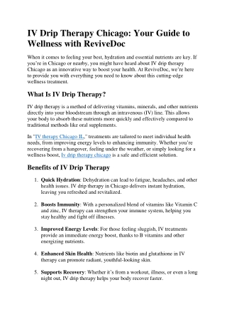 IV Drip Therapy Chicago: Your Guide to Wellness with ReviveDoc