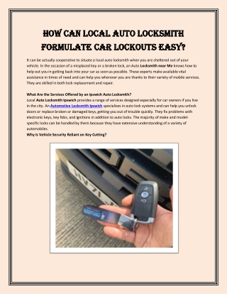 How Can Local Auto Locksmith formulate Car Lockouts Easy