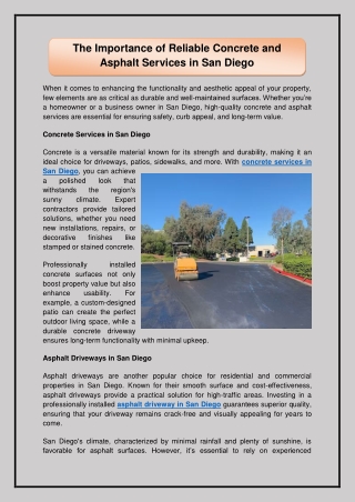 The Importance of Reliable Concrete and Asphalt Services in San Diego