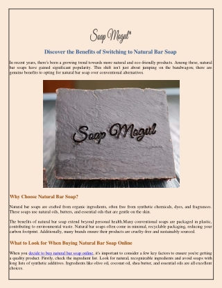 Discover the Benefits of Switching to Natural Bar Soap