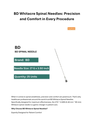 BD Whitacre Spinal Needles: Precision and Comfort in Every Procedure