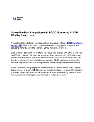 Streamline Data Integration with BDOC Monitoring in SAP CRM by Raven Labs