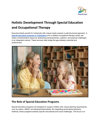 Holistic Development Through Special Education and Occupational Therapy