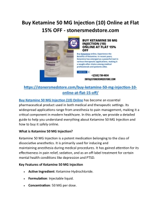 Buy Ketamine 50 MG Injection  - stonersmedstore